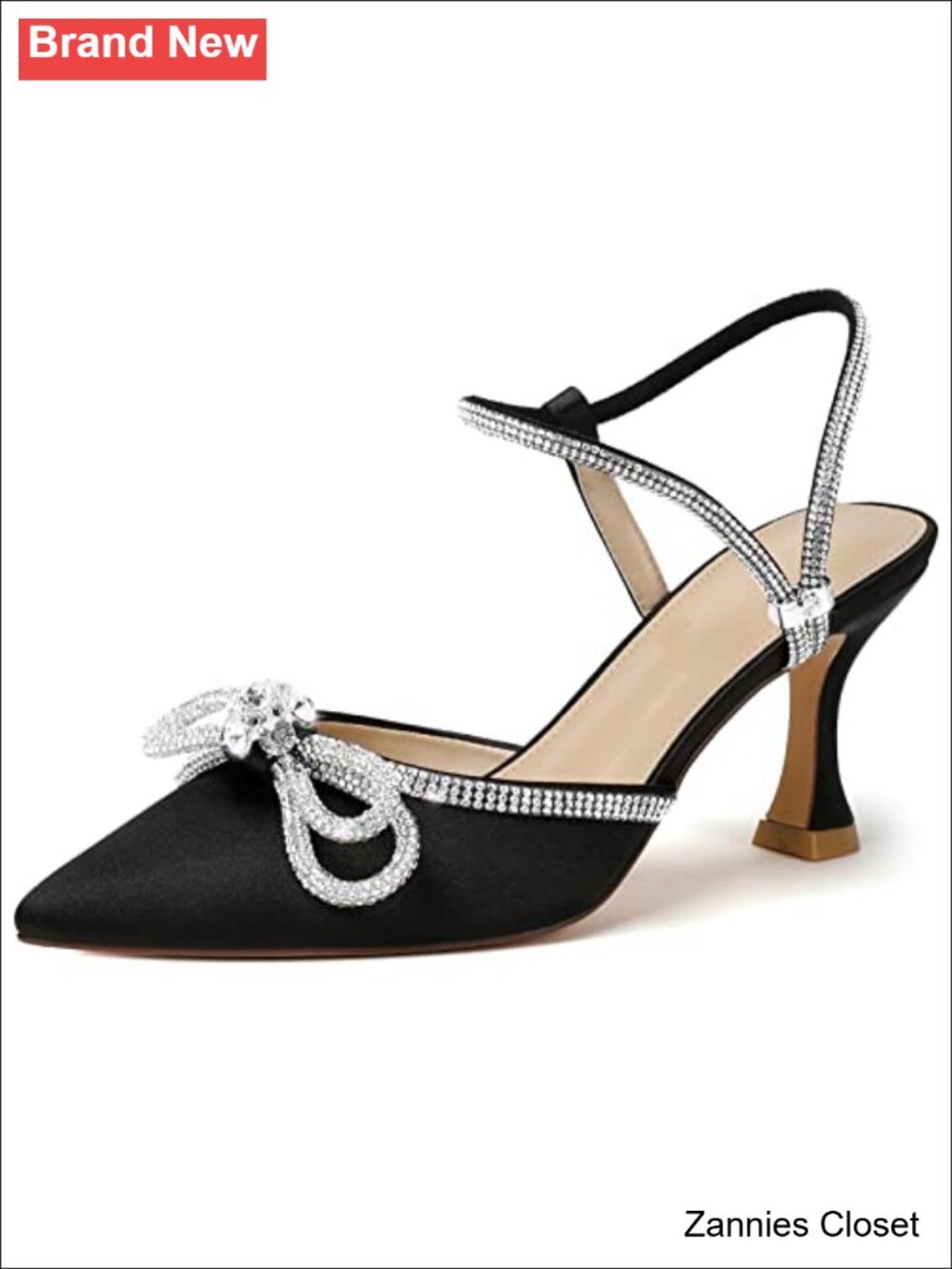 ✨ Susanny Women's Rhinestone Kitten Heel Slingback Clear Pointed Toe Bow Pumps
